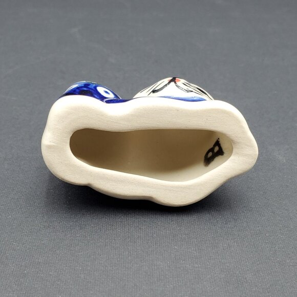 Polish Pottery Blue Eye Spring Cat Figurine Small Blue Red Floral Cat Statue - Picture 6 of 7